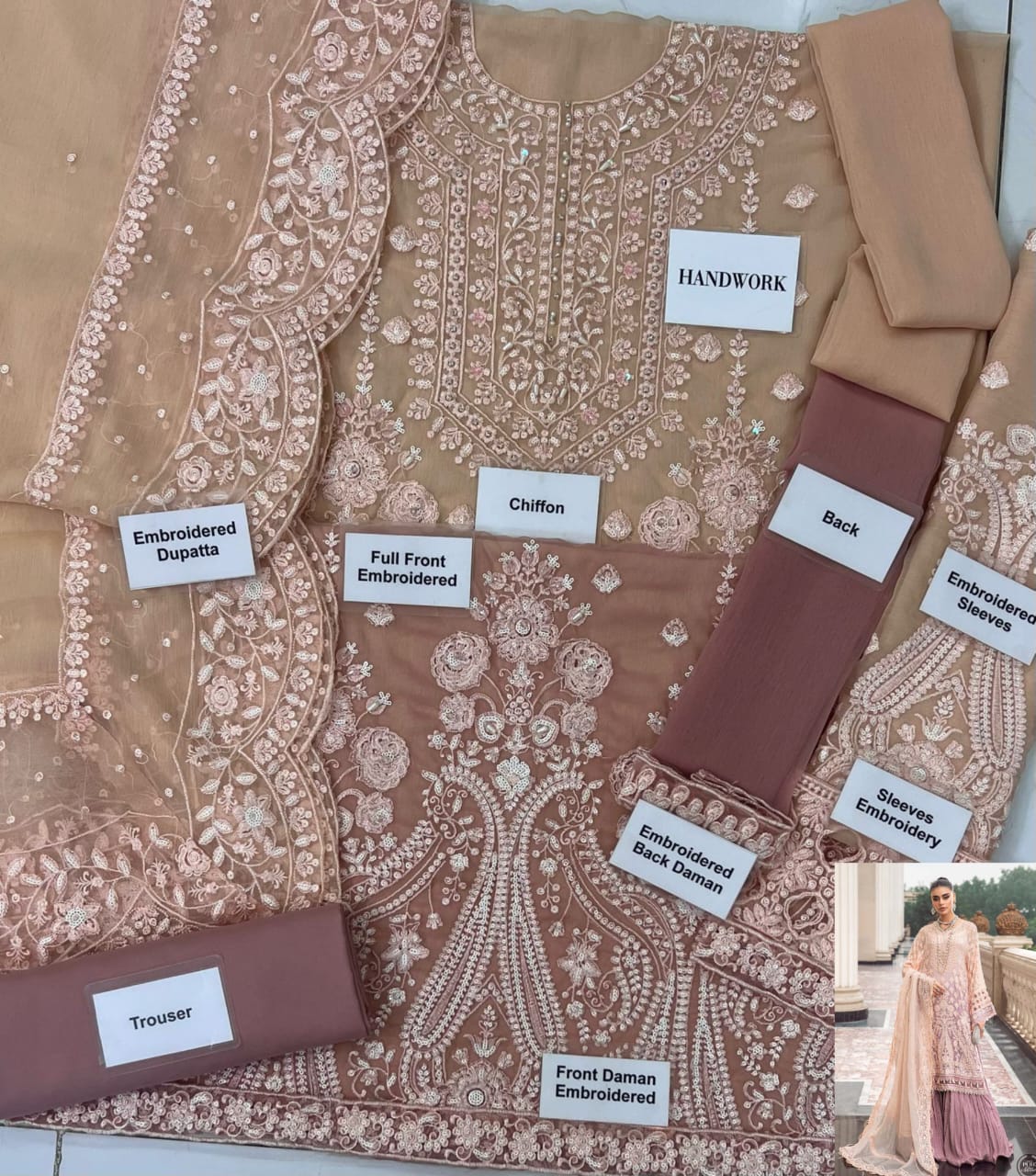 MARIA.B CHIFFON LUXURY EMBROIDERED WEDDING UNSTITCHED 3PC ✓